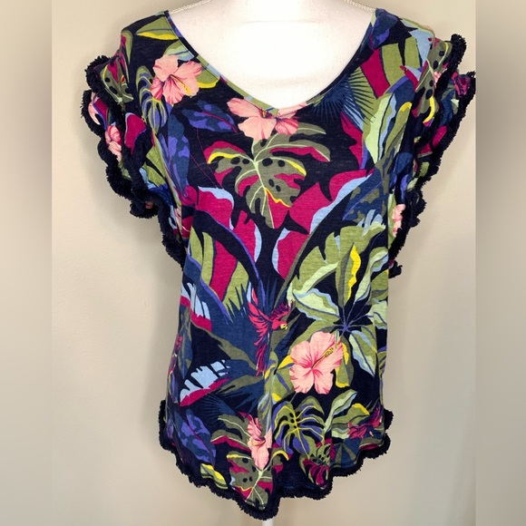 Chico's Tops - Chicos Women’s Short Flutter Sleeve Floral Top Blouse Large to XL